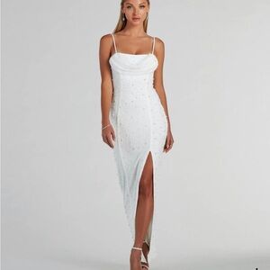 Windsor Klara Cowl Neck Faux Pearl Bead Slim Formal Dress